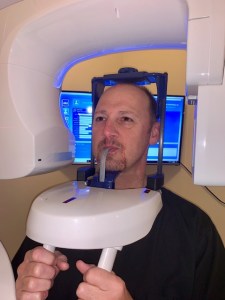 A patient getting an x-ray on the Cone B CT machine 