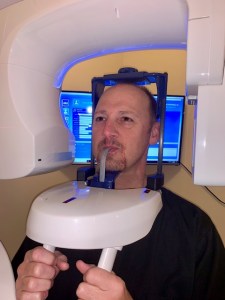 A patient getting an x-ray on the Cone B CT machine 
