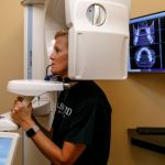 A patient getting an x-ray on the Cone B CT machine 