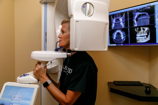 A patient getting an x-ray on the Cone B CT machine 